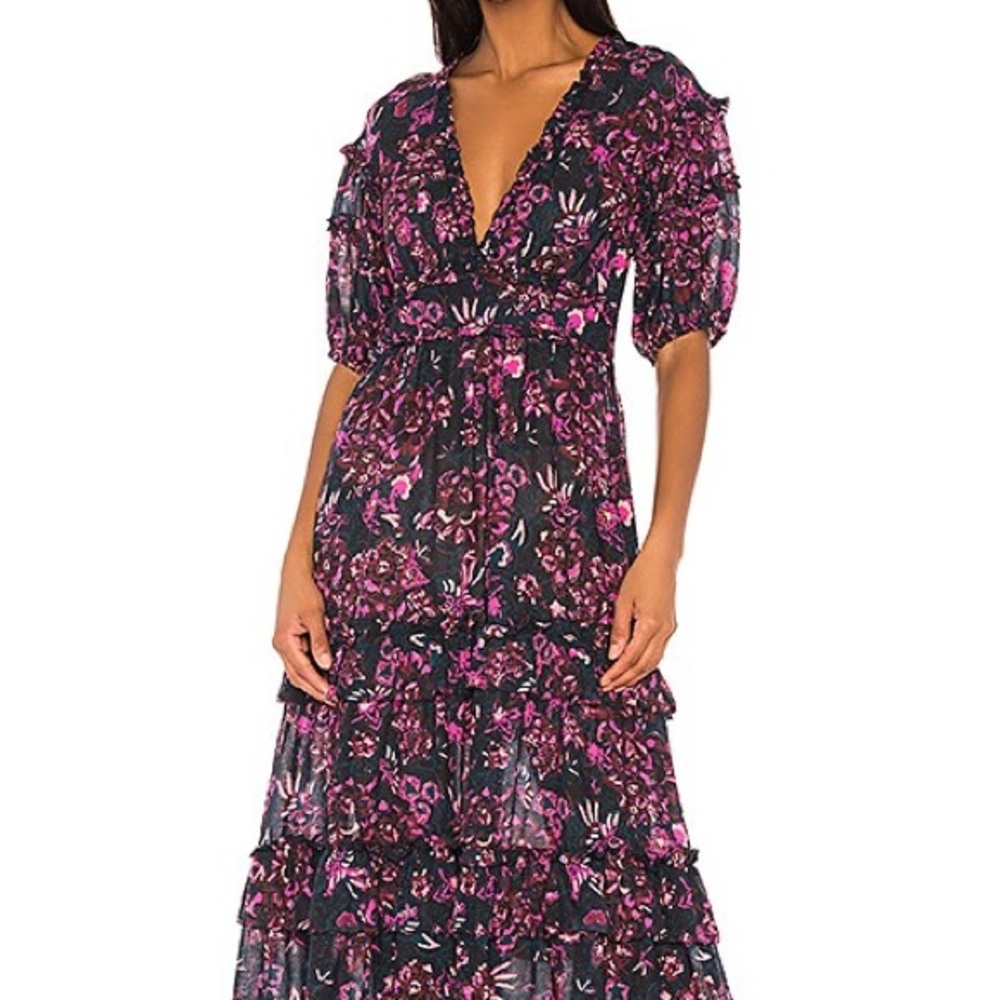Ulla Johnson Amora Tie Back Floral Ruffle Midi Dress 6